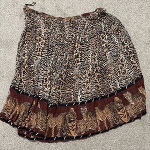 Vintage Revue Cotton Gauze Broomstick Skirt Tiger Leopard Animal Print Size 3X‎